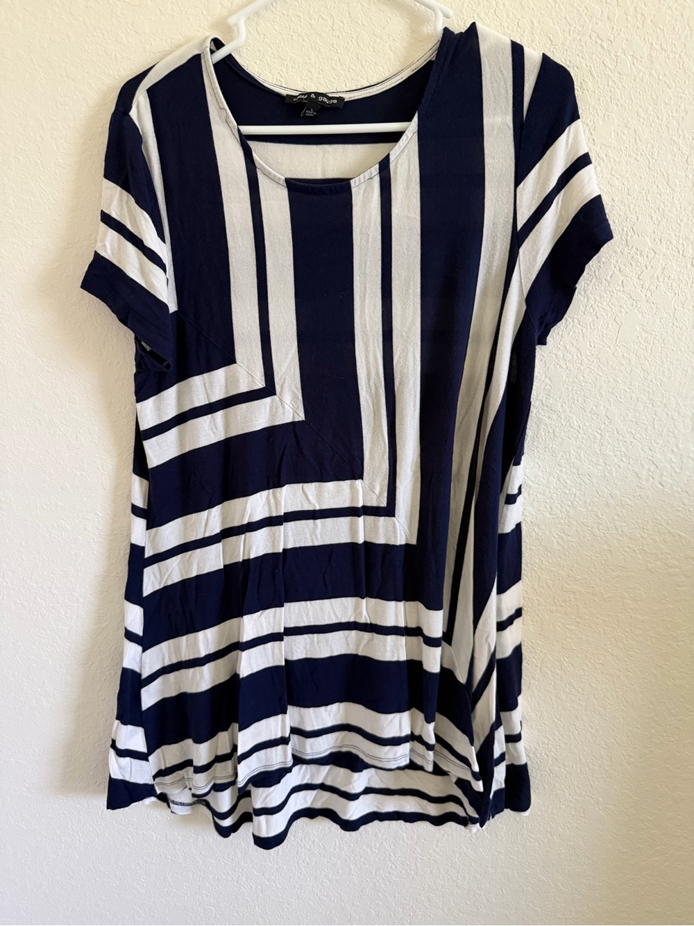 Cable & Gauge Navy and White Short Sleeve Striped Tunic